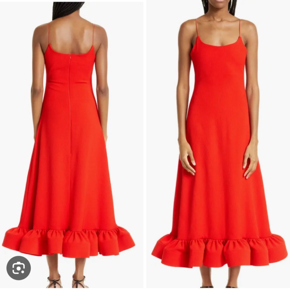 Red/Orange Orire Dire dress as seen on Meghan Markle